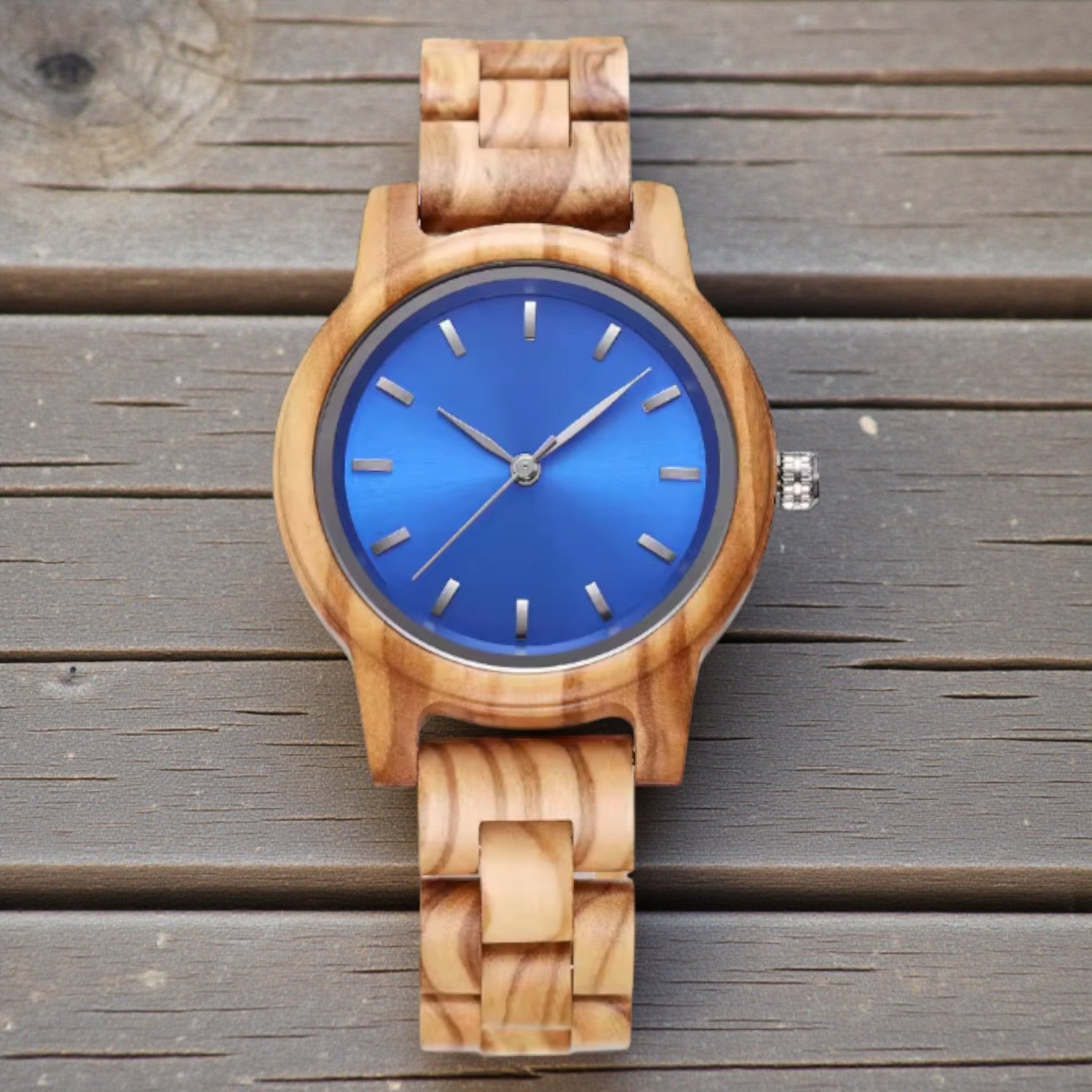Arden IX Zebrawood women's wooden watch with blue dial