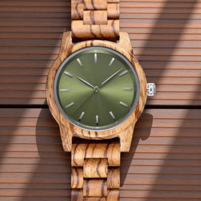 Arden VIII Zebrawood men's wooden watch with green dial