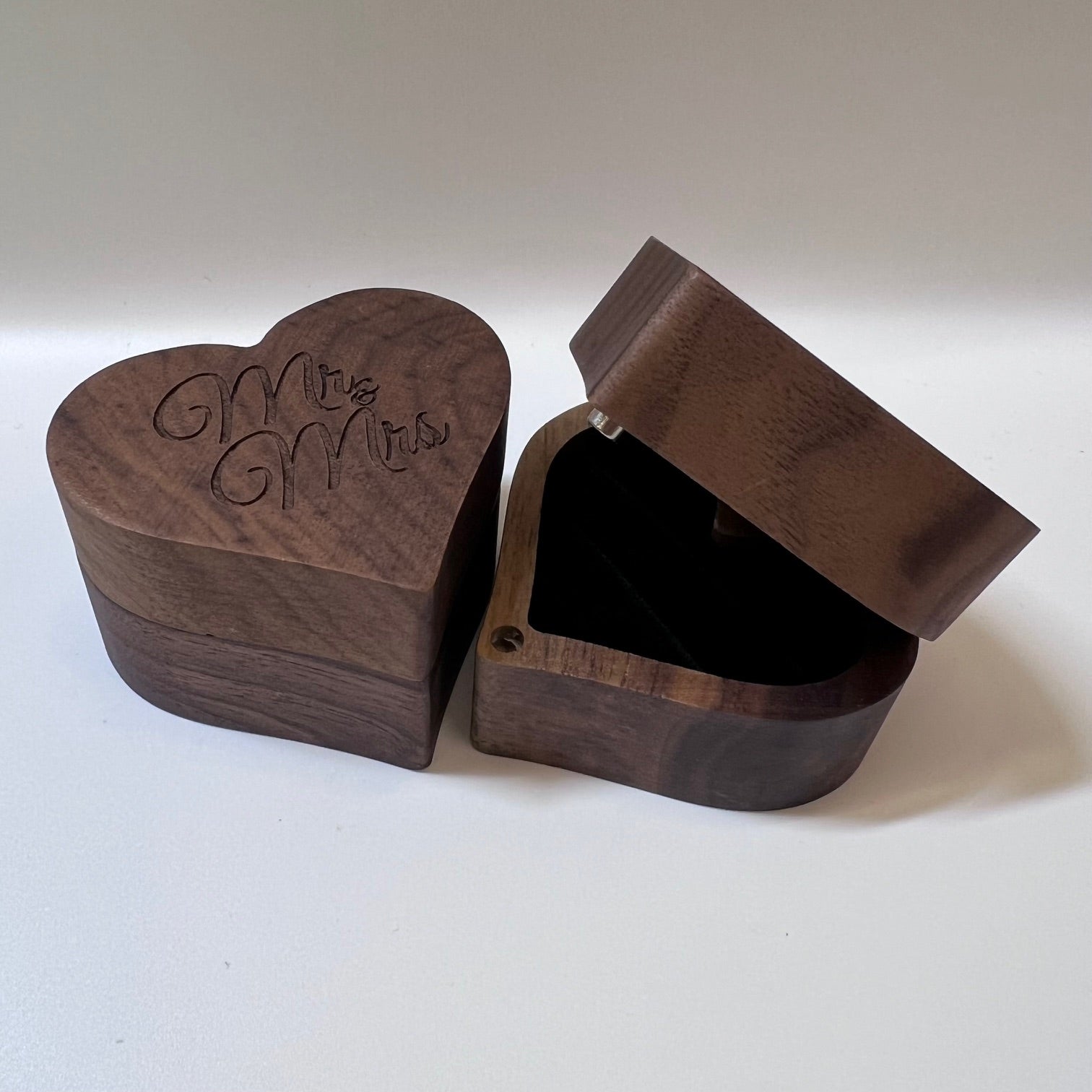 Mr and Mrs Heart Ring Box | Engraved Wooden Wedding Keepsake