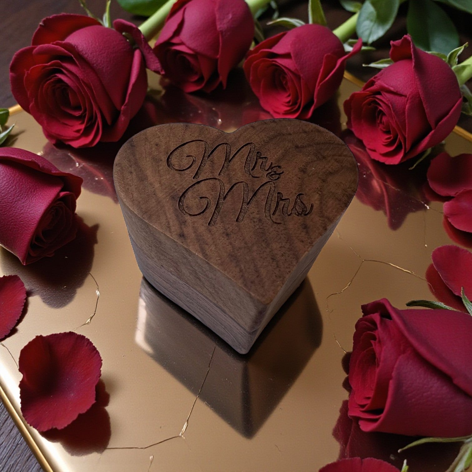 Mr and Mrs Heart Ring Box | Engraved Wooden Wedding Keepsake