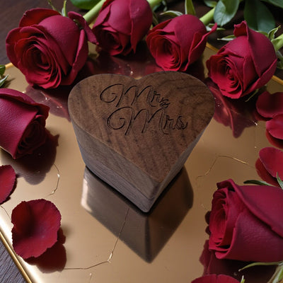 Mr and Mrs Heart Ring Box | Engraved Wooden Wedding Keepsake