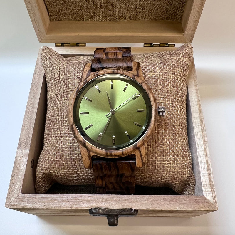 Arden VIII Zebrawood men's wooden watch with green dial