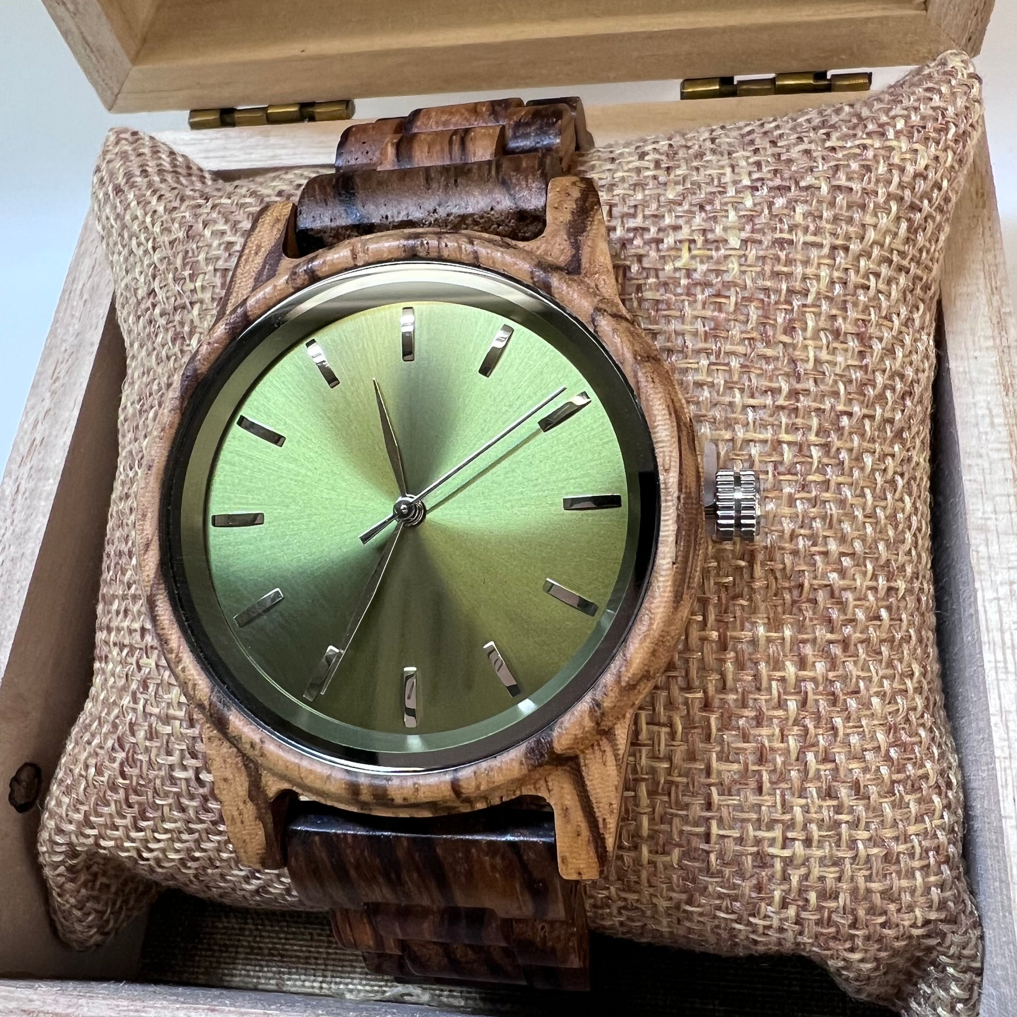 Arden VIII Zebrawood watch detail shot