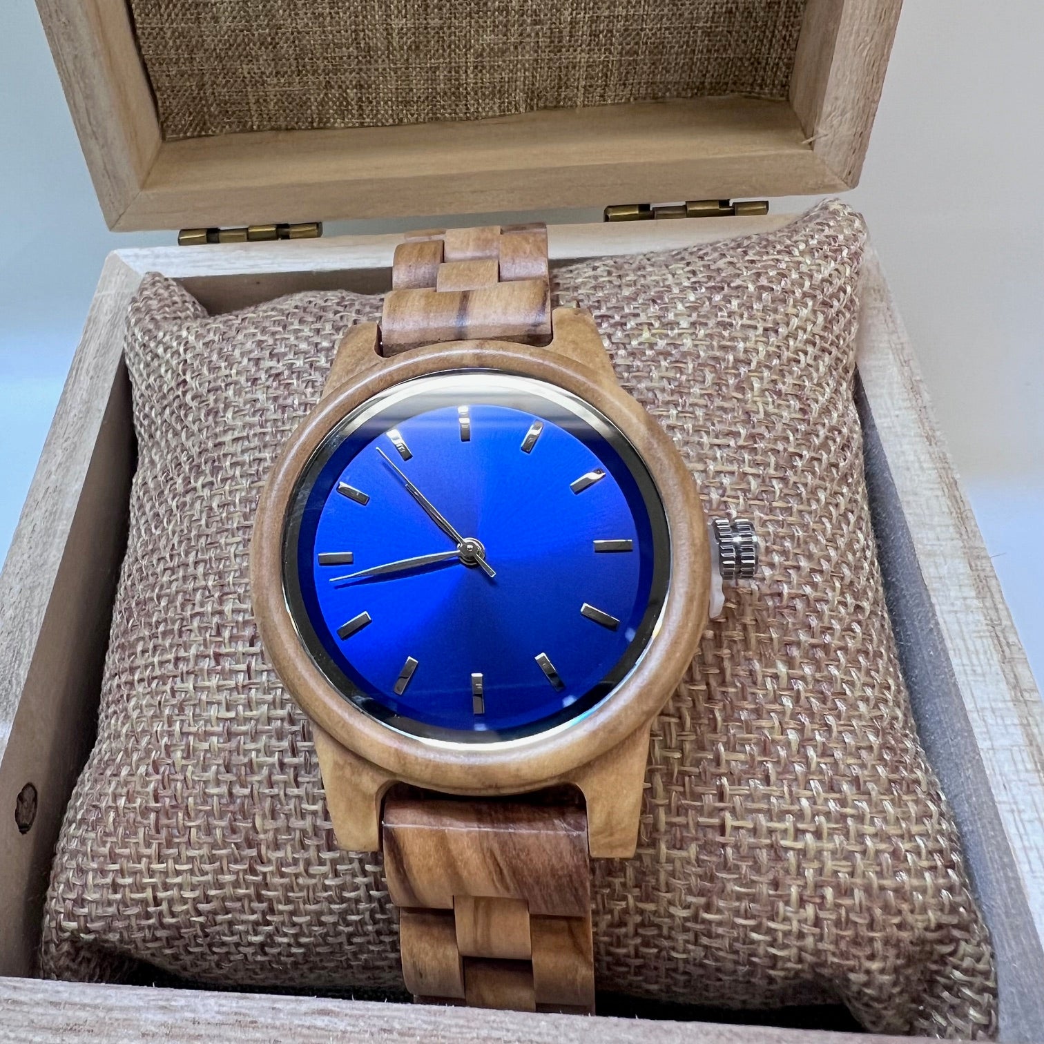 Arden IX Zebrawood watch back view with engraving area