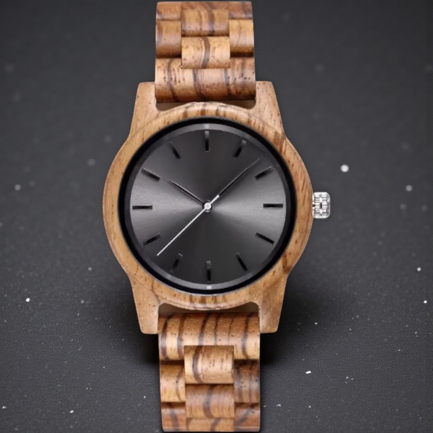 Arden VII Zebrawood men's wooden watch with grey dial
