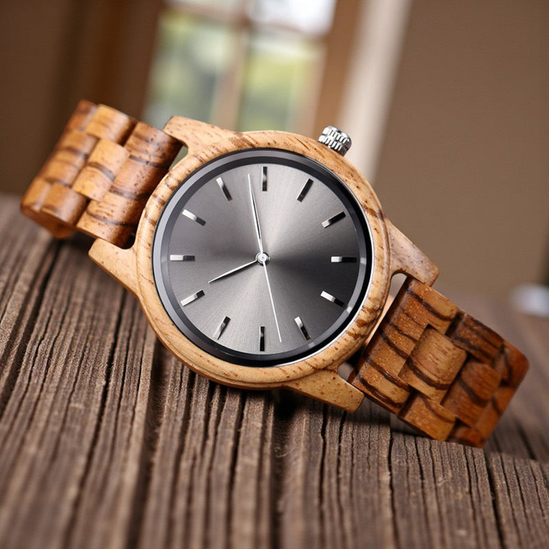 Arden VII Zebrawood men's wooden watch with grey dial