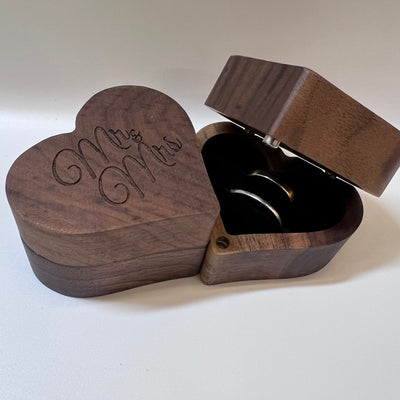 Mr and Mrs Heart Ring Box | Engraved Wooden Wedding Keepsake