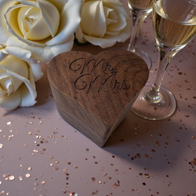 Mr and Mrs Heart Ring Box | Engraved Wooden Wedding Keepsake