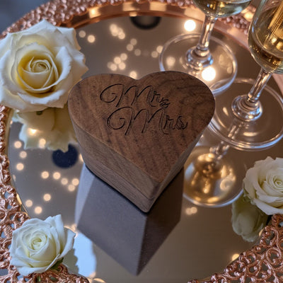Mr and Mrs Heart Ring Box | Engraved Wooden Wedding Keepsake