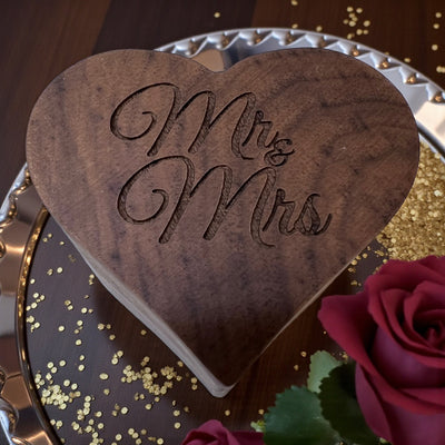 Mr and Mrs Heart Ring Box | Engraved Wooden Wedding Keepsake