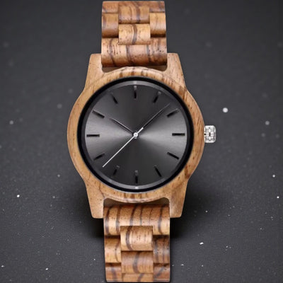 Arden VII Zebrawood men's wooden watch with grey dial