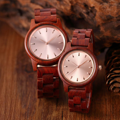 Pink dial Arden couples watches - Red Sandalwood his and hers matching set