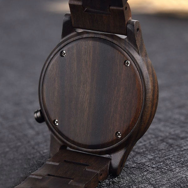 Marula I Ebony Wood Watch Mens Wooden Engraved Watches